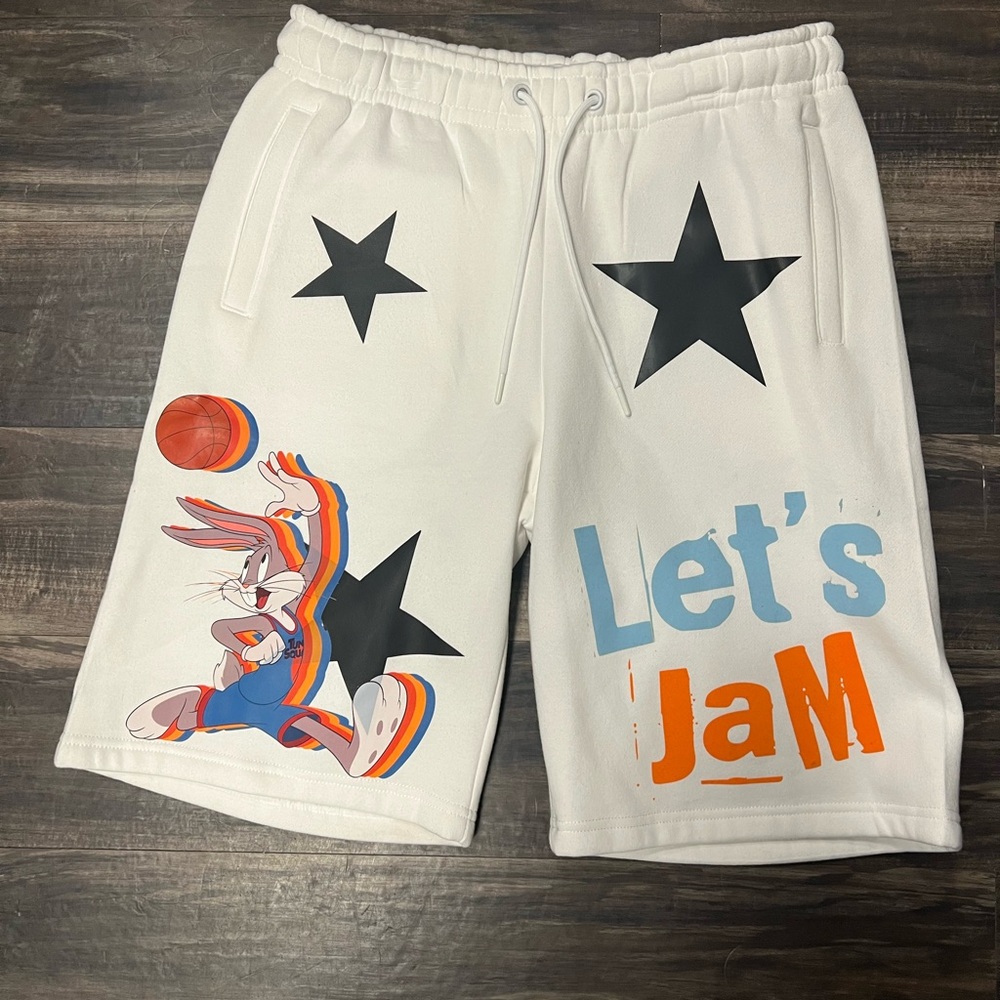 White Graphic Space Jam Bugs Bunny Shorts